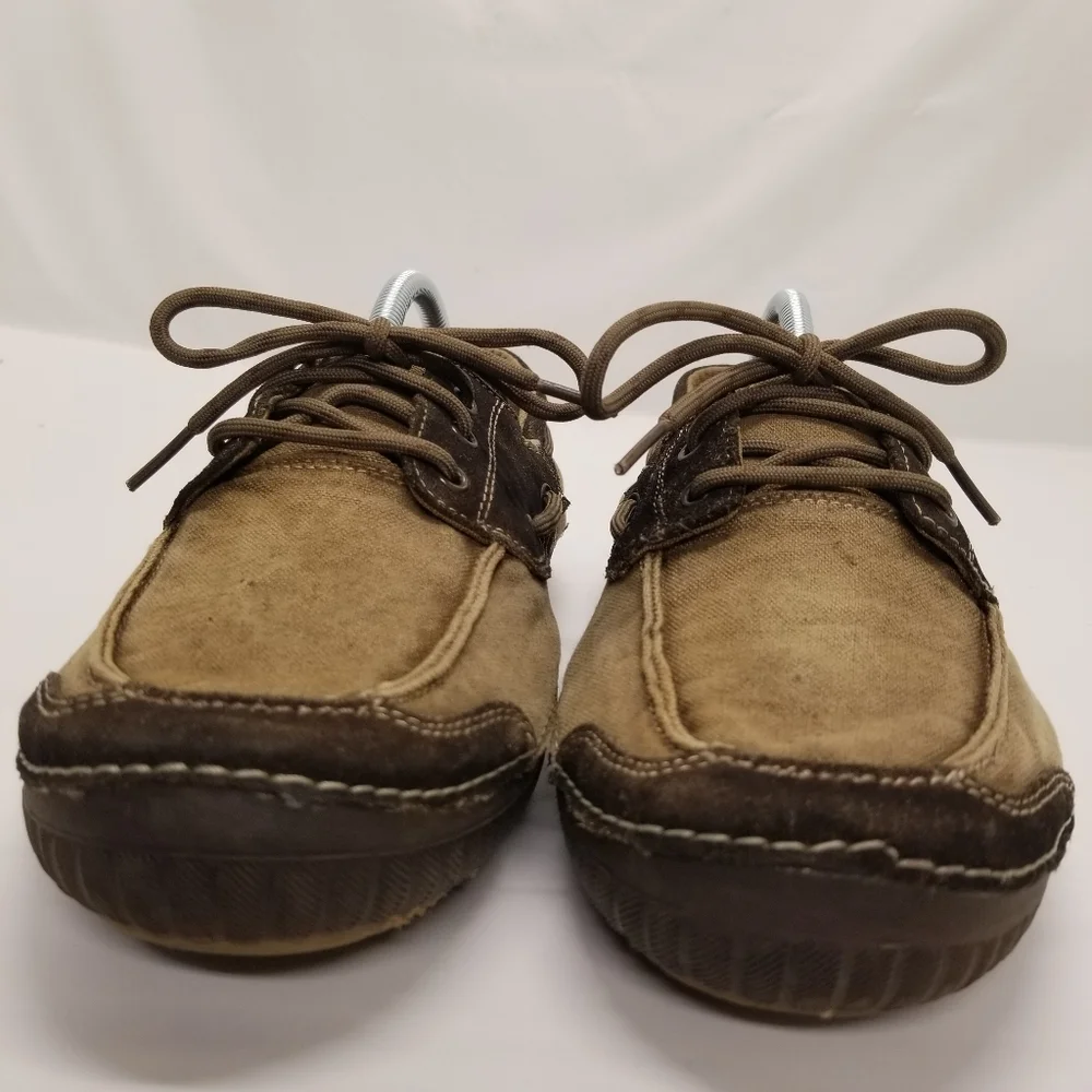 Sketchers Mens Size 10.5 Tan/Brown Textile Canvas Upper Loafer Lace Up Slip On